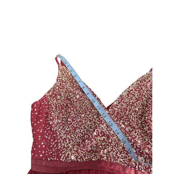 BHLDN Avery Beaded Tulle Gown Burgundy Formal Evening Maxi Dress Size 8 - Picture 12 of 12